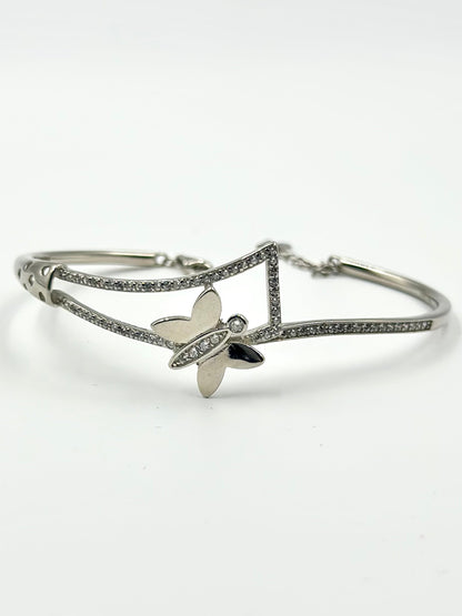Zircon studded, butterfly shaped sterling silver cuff bracelet