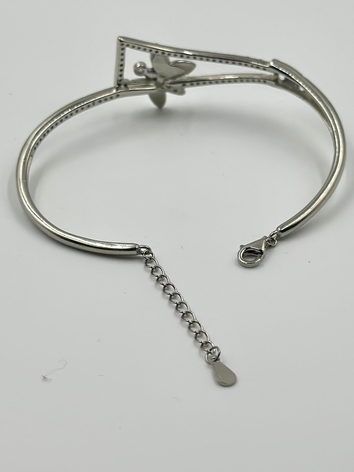 Zircon studded, butterfly shaped sterling silver cuff bracelet