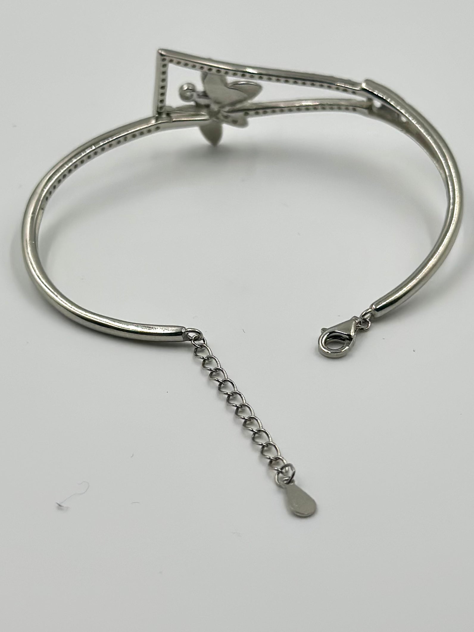 Zircon studded, butterfly shaped sterling silver cuff bracelet