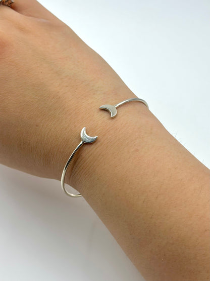 Half moon shaped sterling silver cuff bracelet