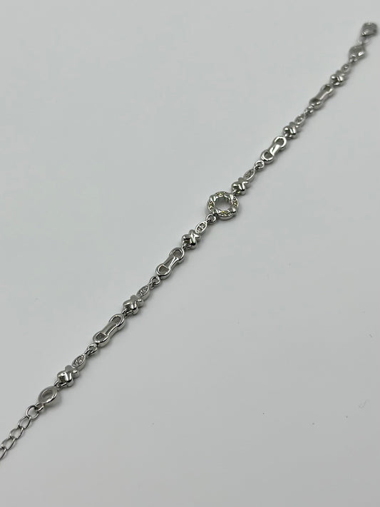 Zircon studded sterling silver link bracelet