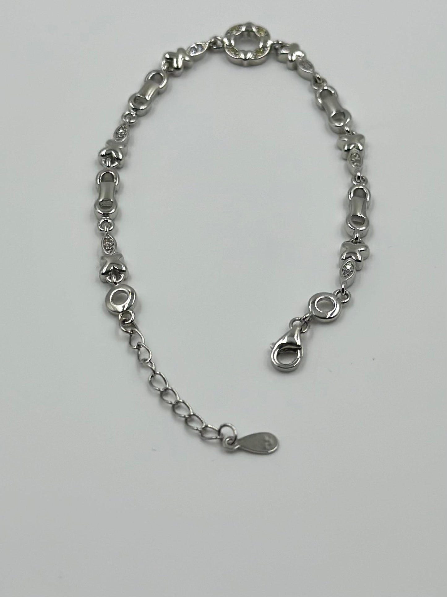 Zircon studded sterling silver link bracelet