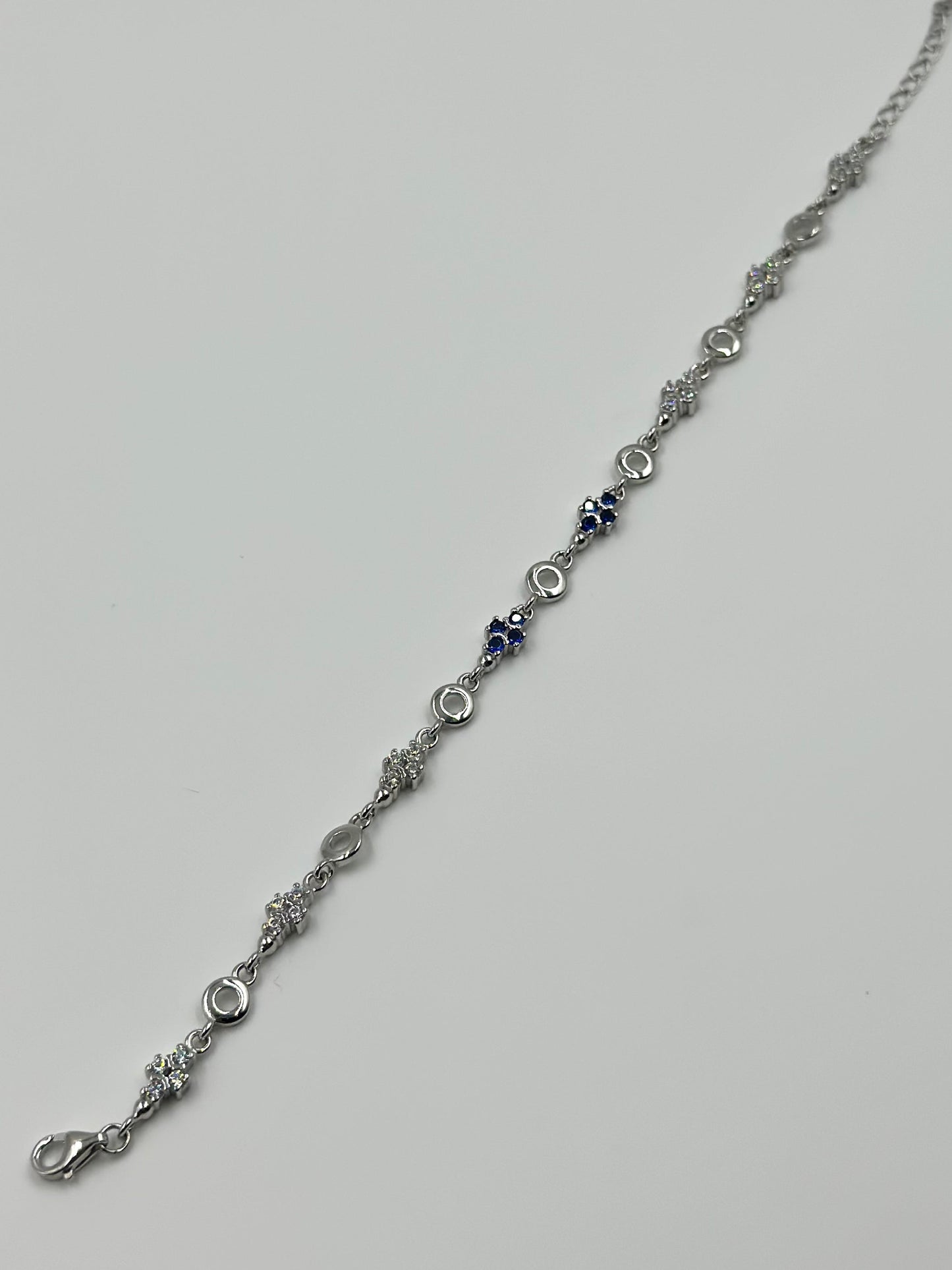 Zircon studded sterling silver link bracelet