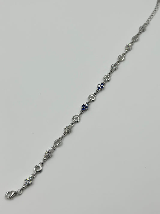 Zircon studded sterling silver link bracelet