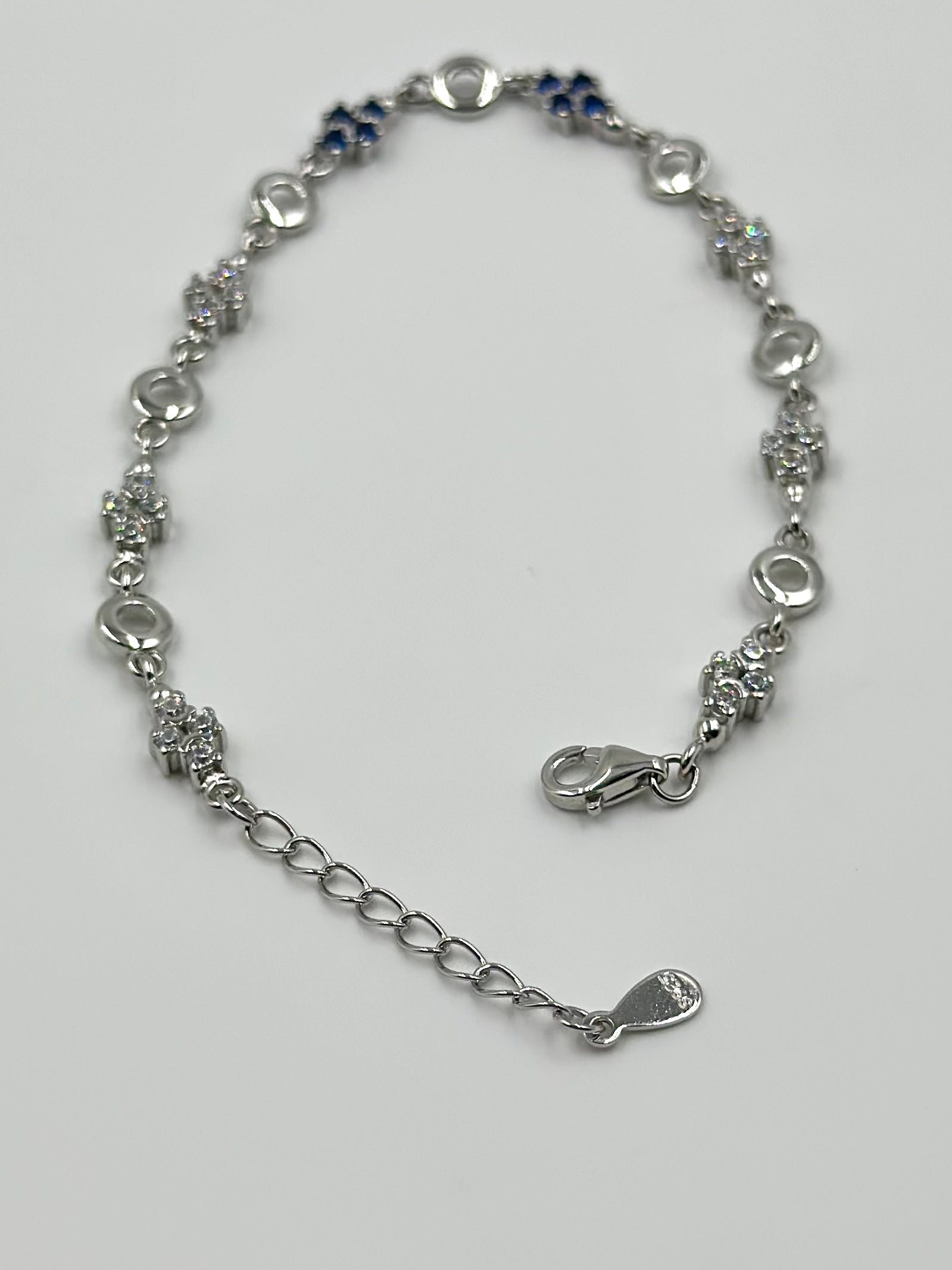 Zircon studded sterling silver link bracelet