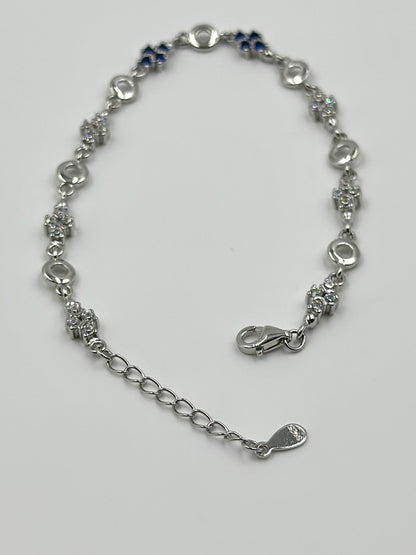 Zircon studded sterling silver link bracelet