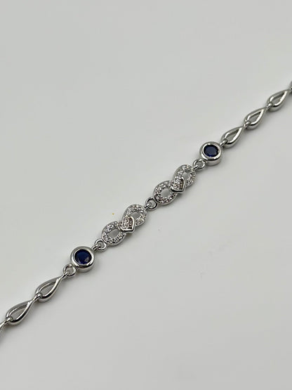 Zircon studded sterling silver link bracelet