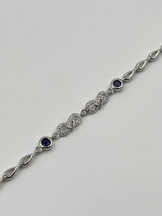 Zircon studded sterling silver link bracelet