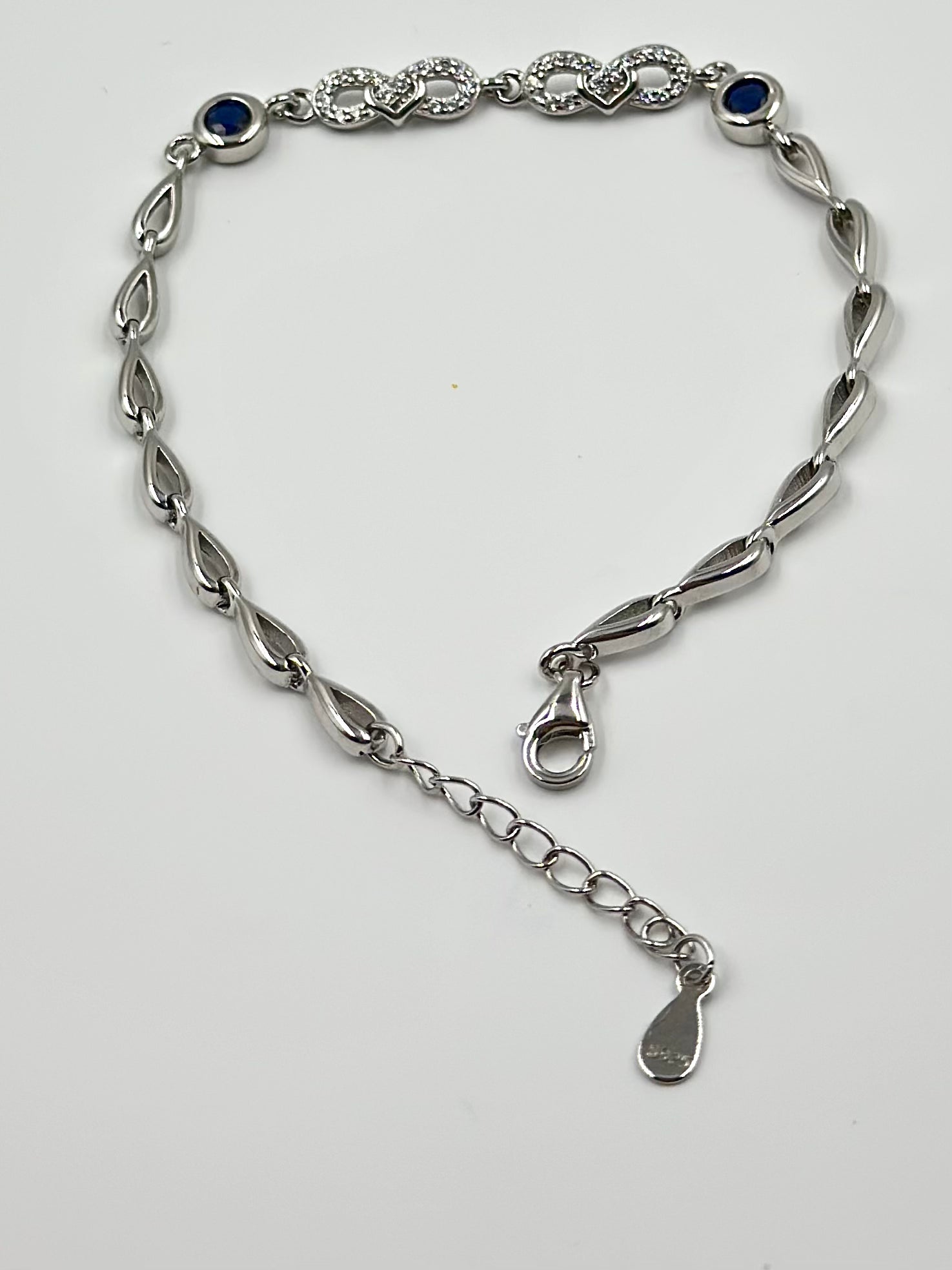 Zircon studded sterling silver link bracelet