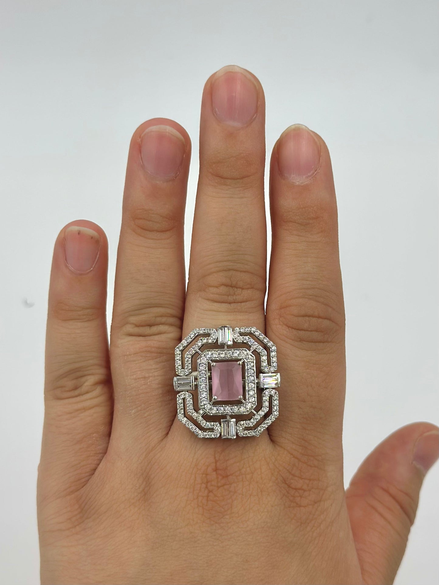 Stone and zircon studded sterling silver cocktail ring