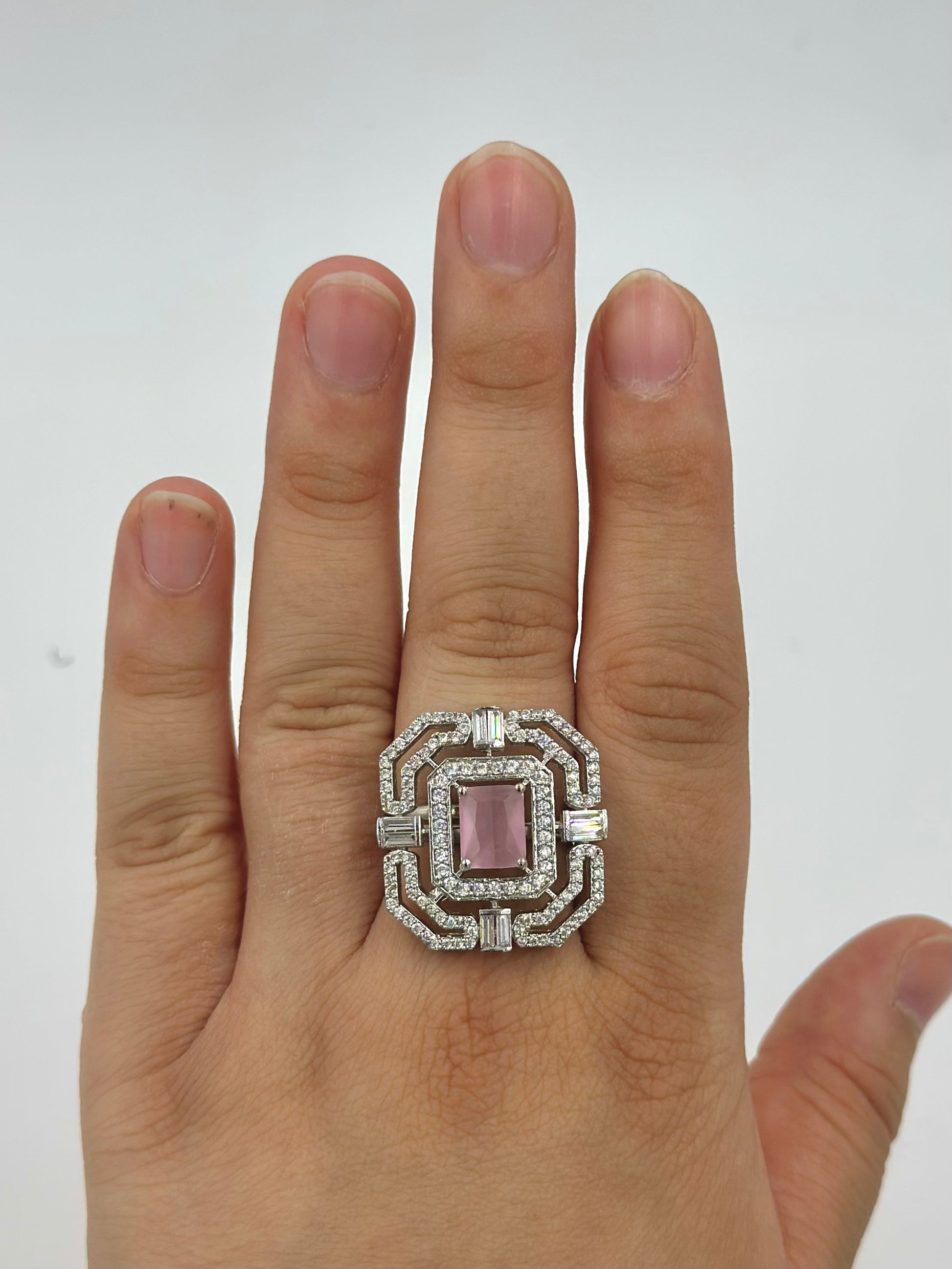 Stone and zircon studded sterling silver cocktail ring