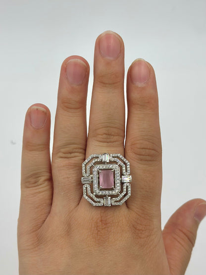 Stone and zircon studded sterling silver cocktail ring