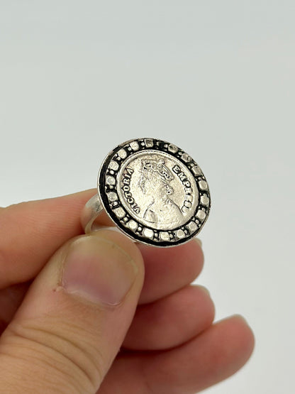 Oxidised, round shaped sterling silver cocktail ring