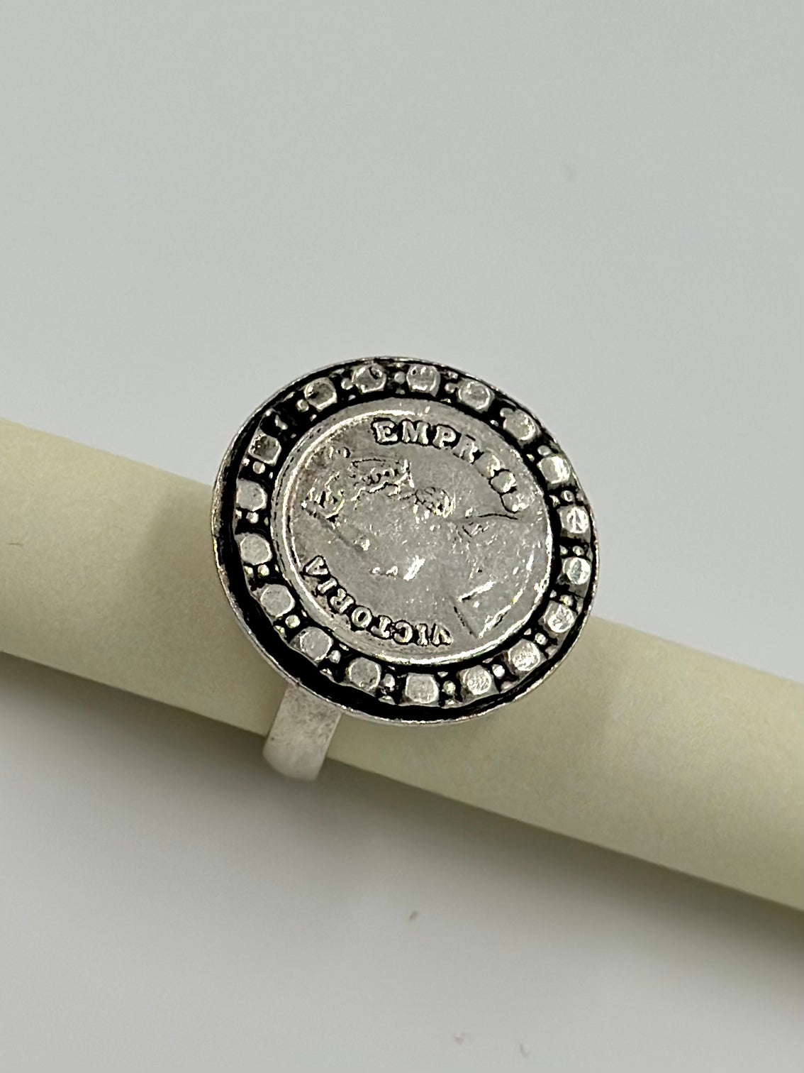 Oxidised, round shaped sterling silver cocktail ring