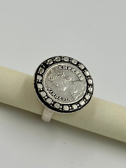 Oxidised, round shaped sterling silver cocktail ring