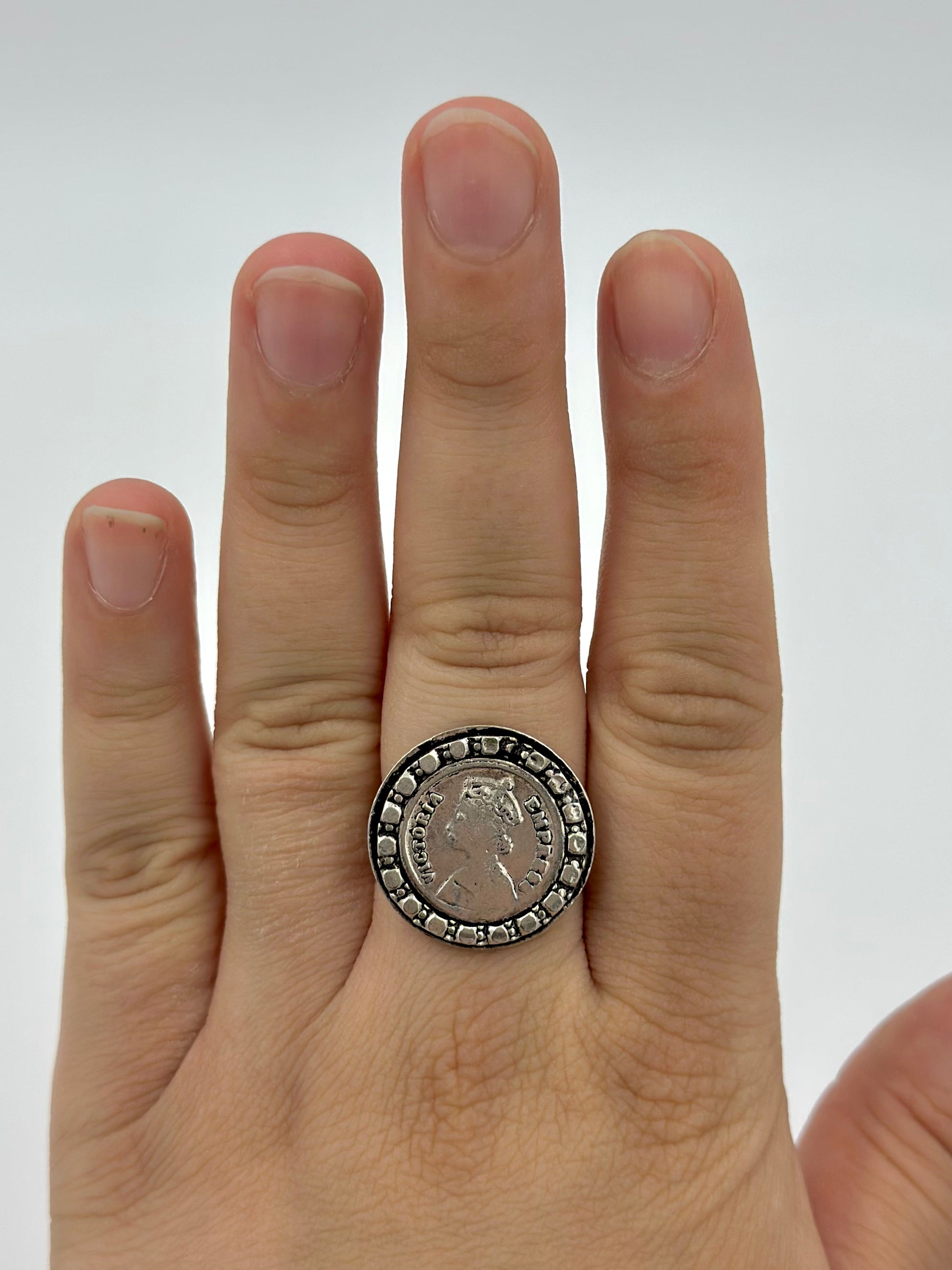 Oxidised, round shaped sterling silver cocktail ring