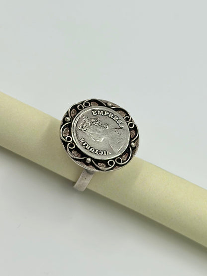 Oxidised, round shaped sterling silver cocktail ring