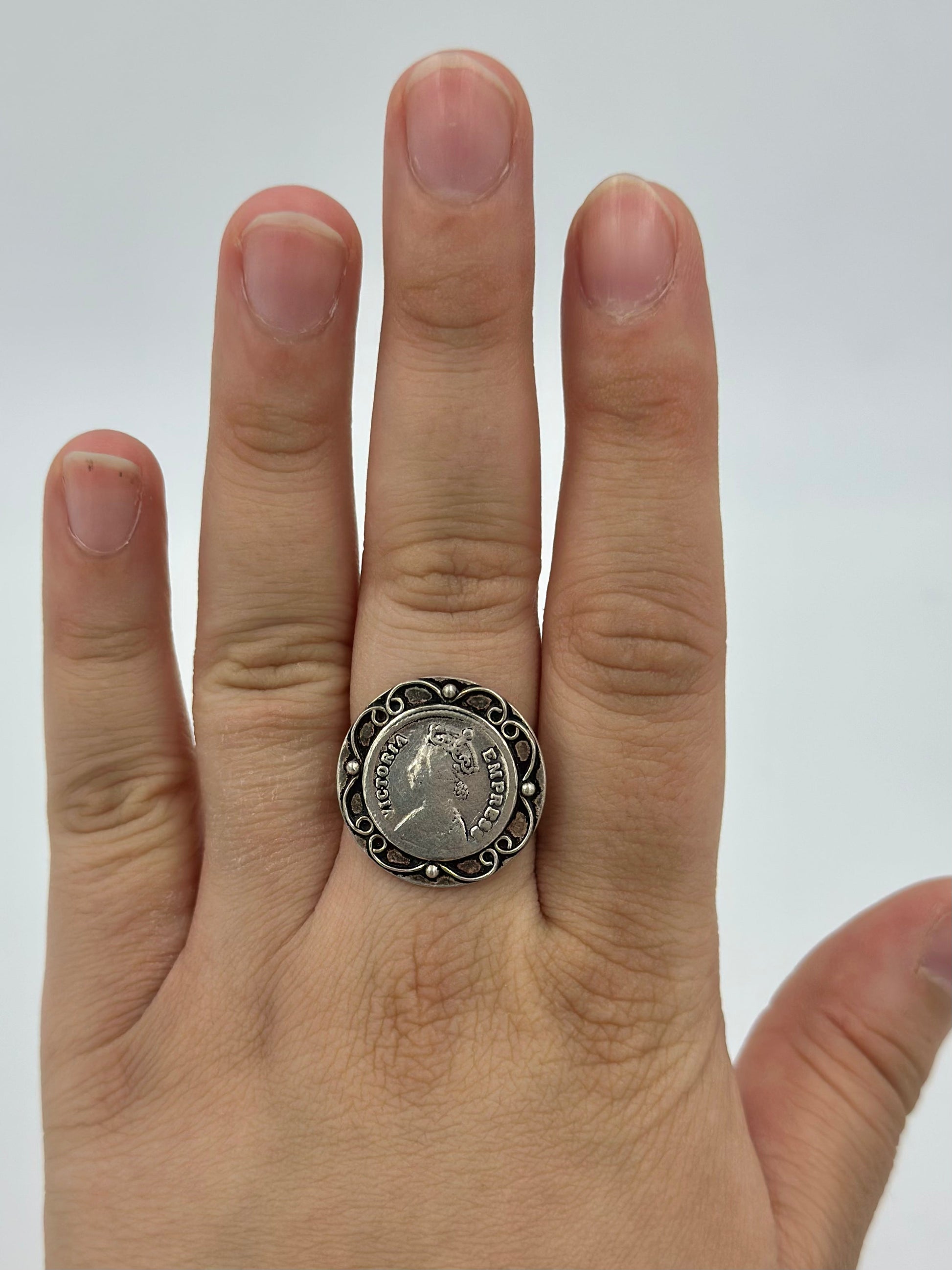 Oxidised, round shaped sterling silver cocktail ring