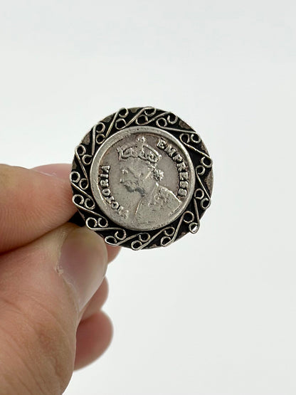 Oxidised, round shaped sterling silver cocktail ring