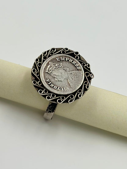 Oxidised, round shaped sterling silver cocktail ring