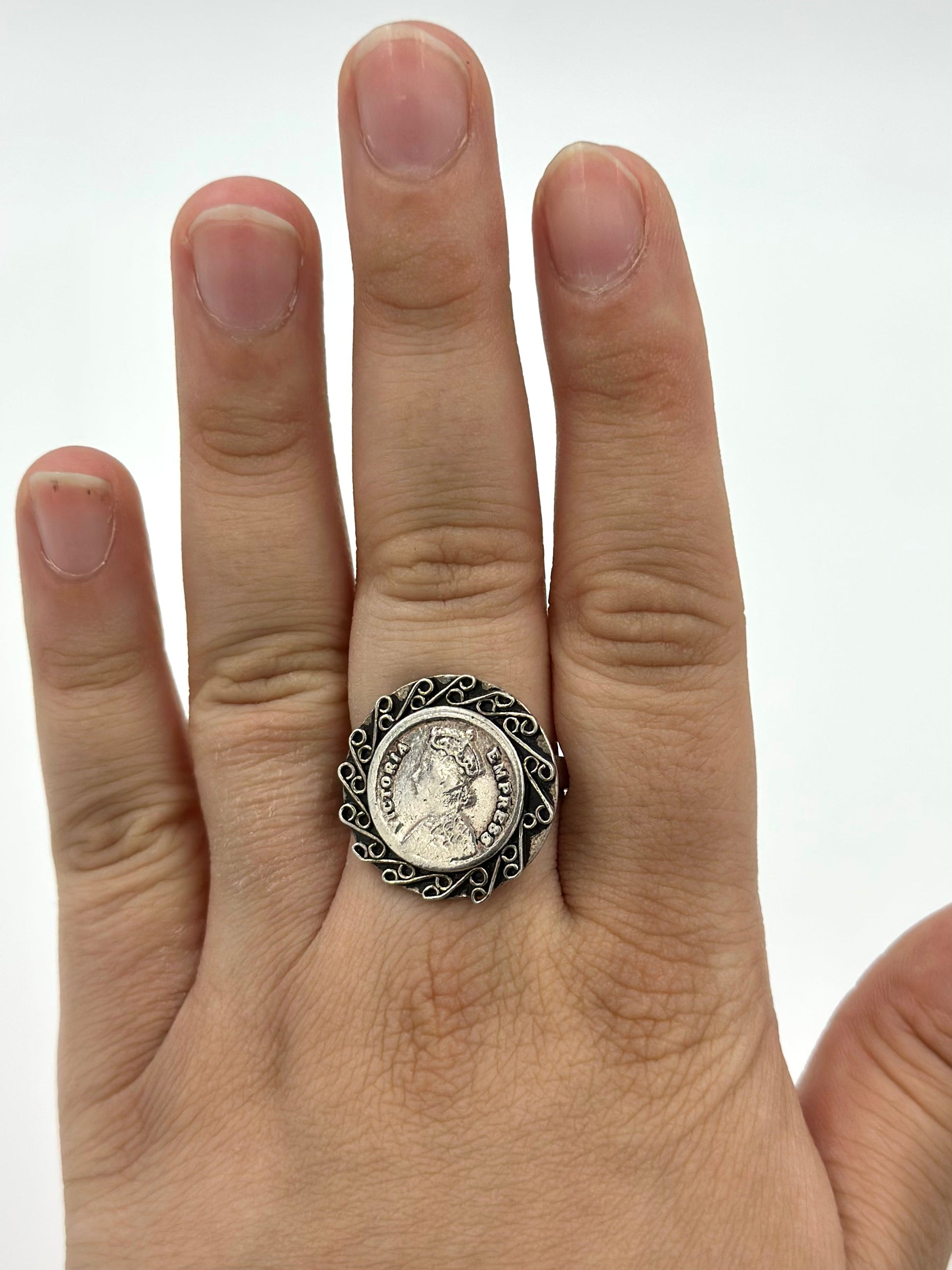 Oxidised, round shaped sterling silver cocktail ring