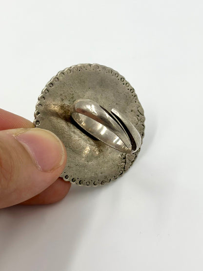 Oxidised, round shaped with fine detailing sterling silver cocktail ring