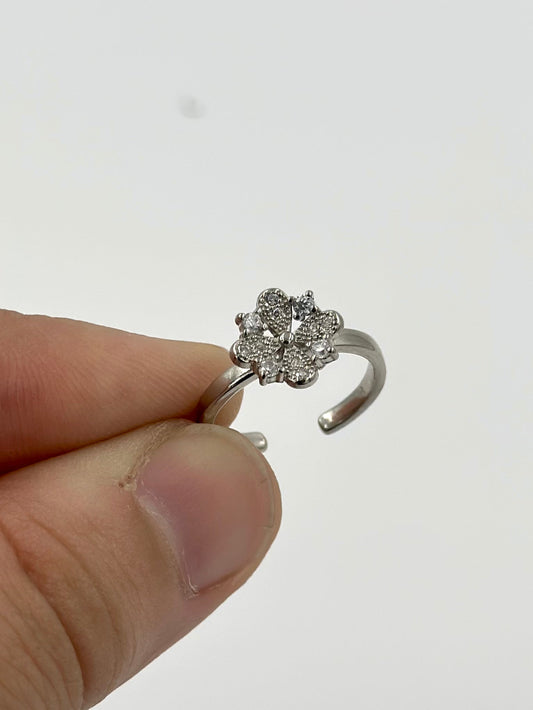 Flower shaped, zircon studded sterling silver artisanal ring