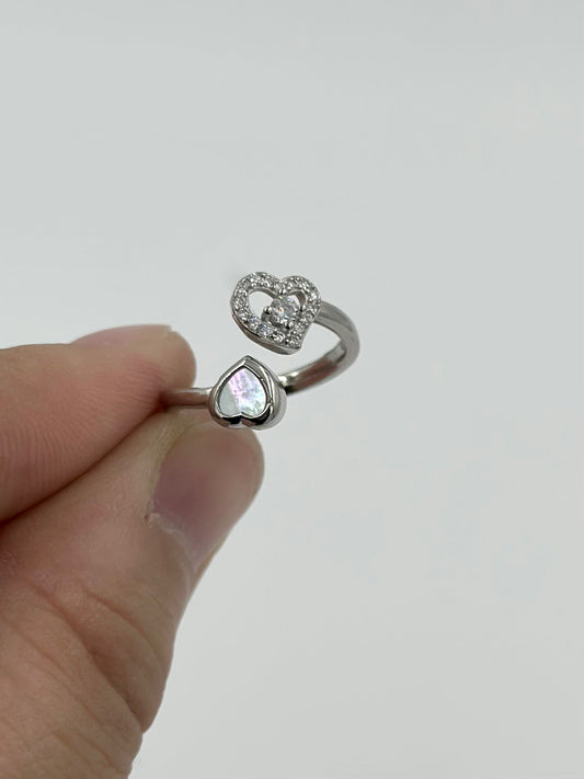 Heart Shaped, zircon studded sterling silver artisanal ring