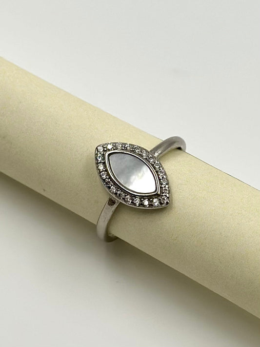 Zircon studded, oval shaped sterling silver artisanal ring