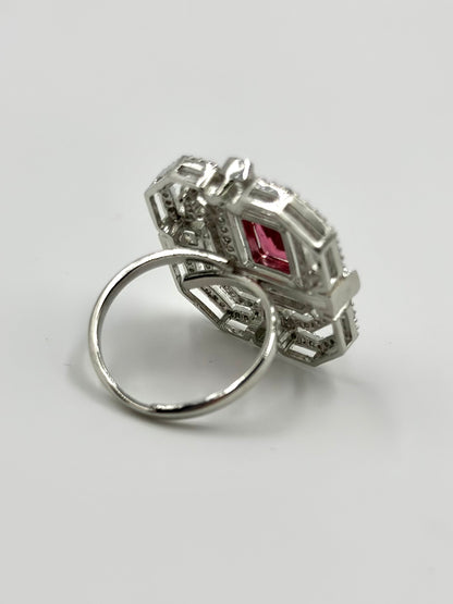 Ruby and zircon studded sterling silver cocktail ring