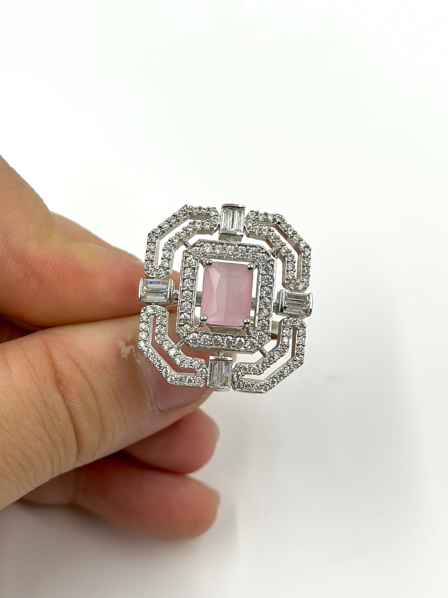 Stone and zircon studded sterling silver cocktail ring