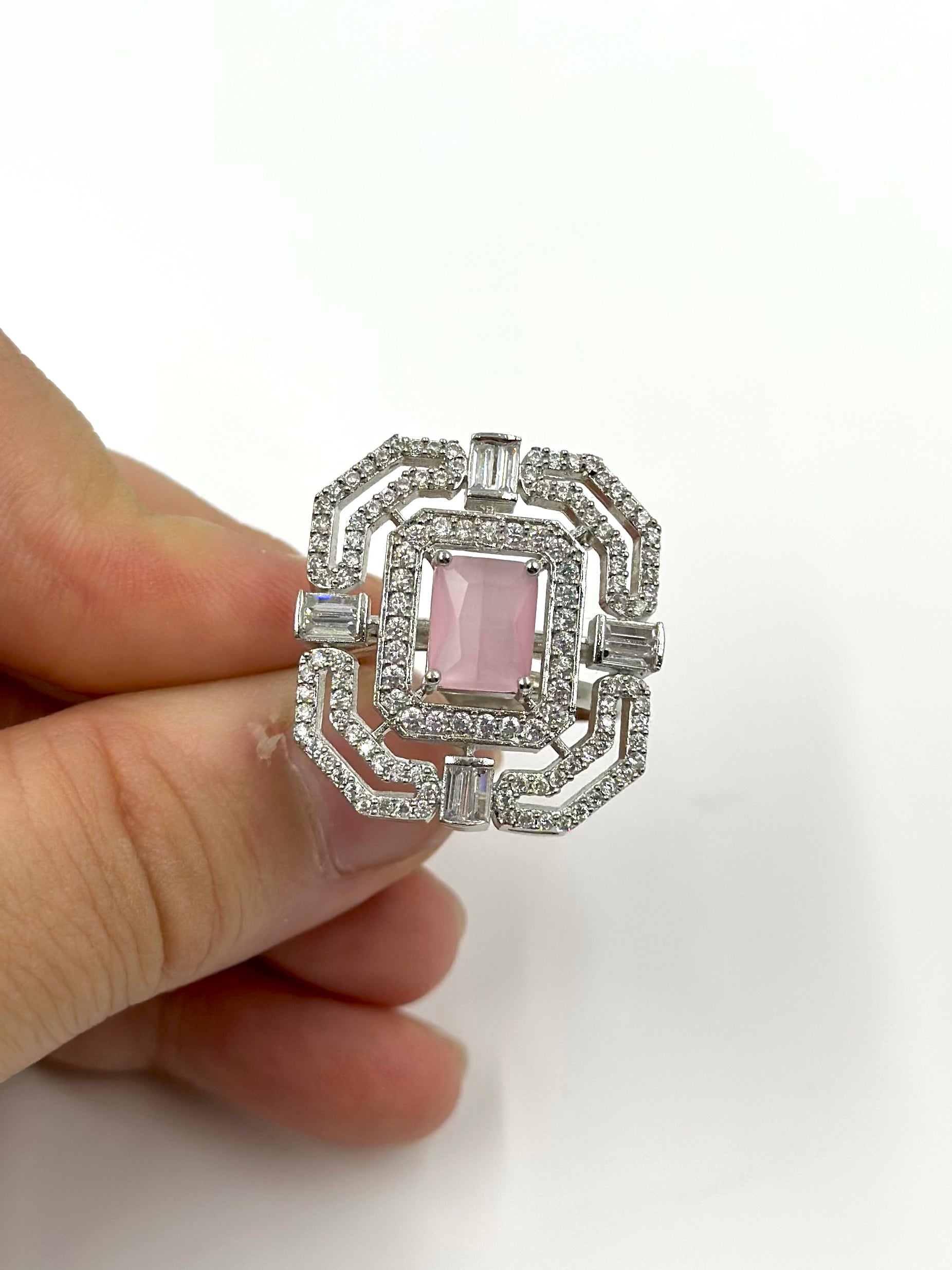 Stone and zircon studded sterling silver cocktail ring