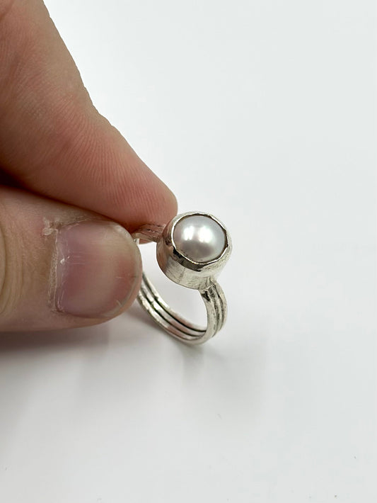 Pearl studded sterling silver gemstone ring