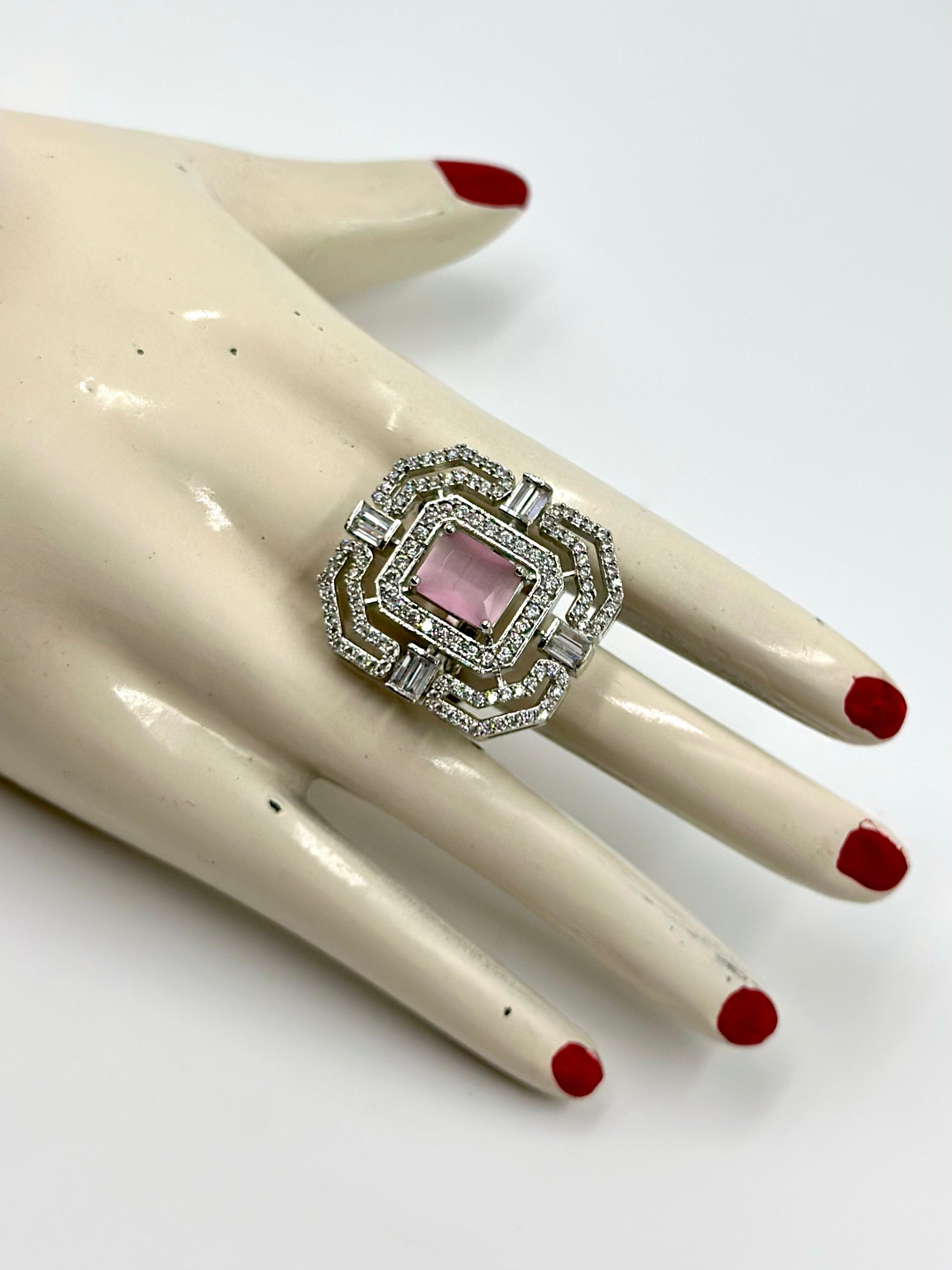 Stone and zircon studded sterling silver cocktail ring