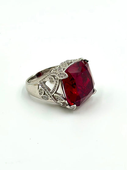 Ruby and zircon studded sterling silver cocktail ring