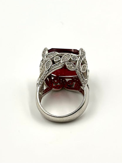 Ruby and zircon studded sterling silver cocktail ring