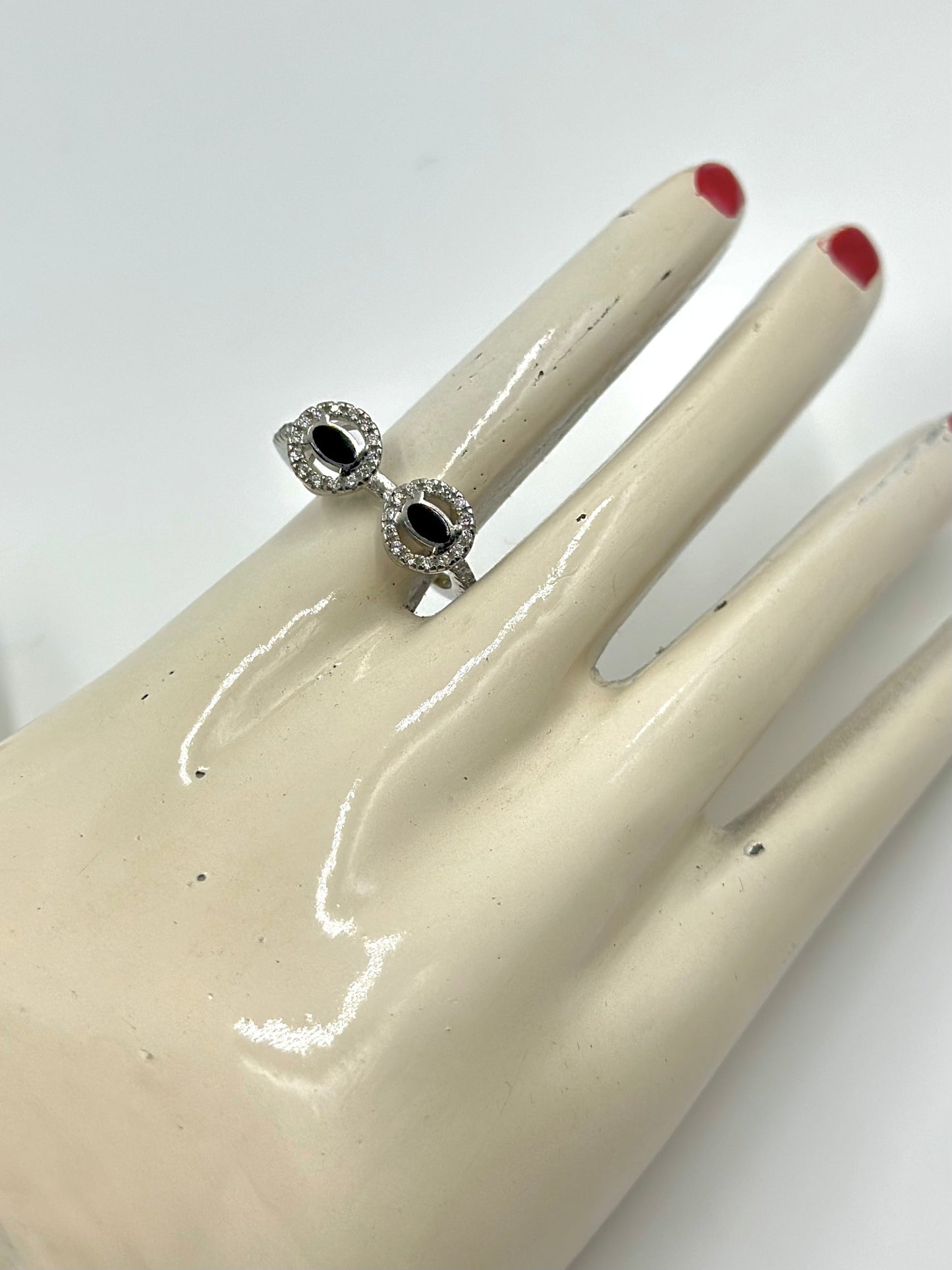 Zircon studded sterling silver cocktail ring