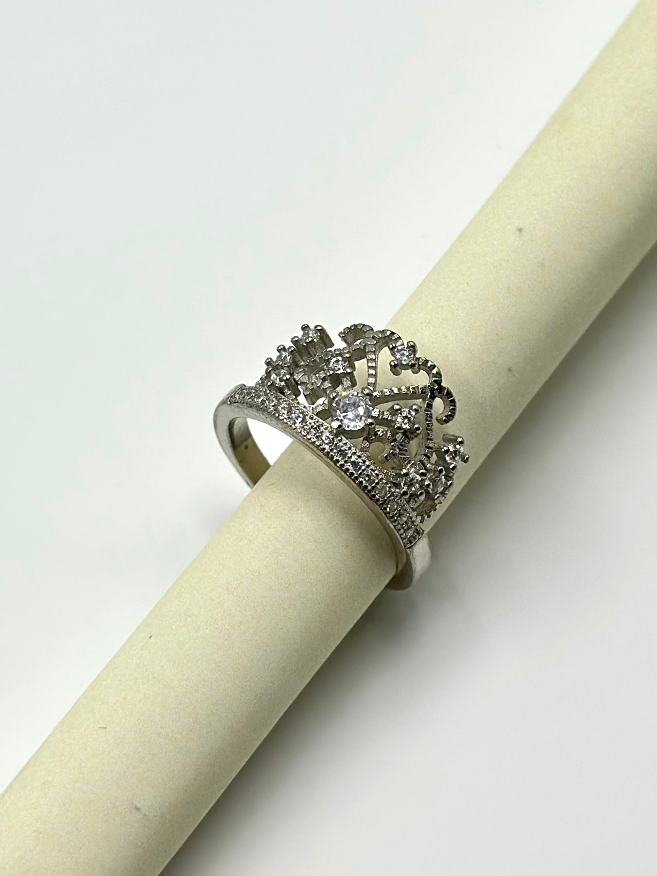 Zircon studded, crown shaped sterling silver cocktail ring
