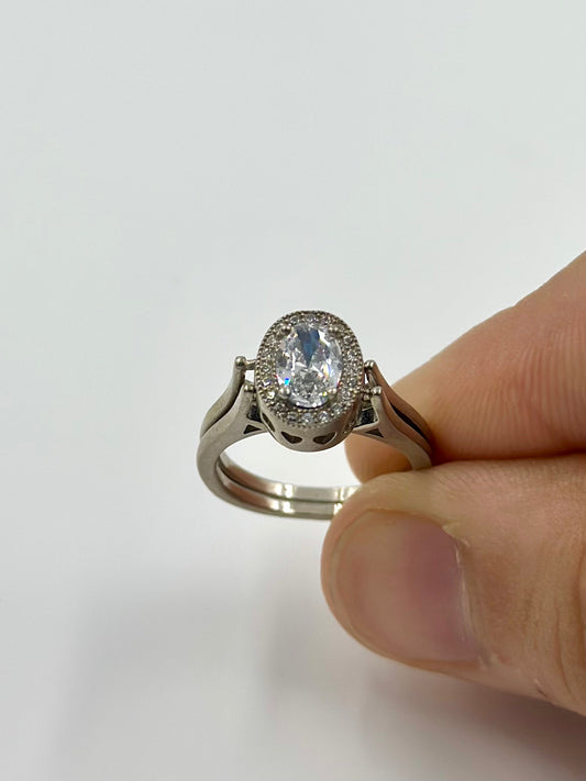 Zircon and stone studded, reversible sterling silver cocktail ring