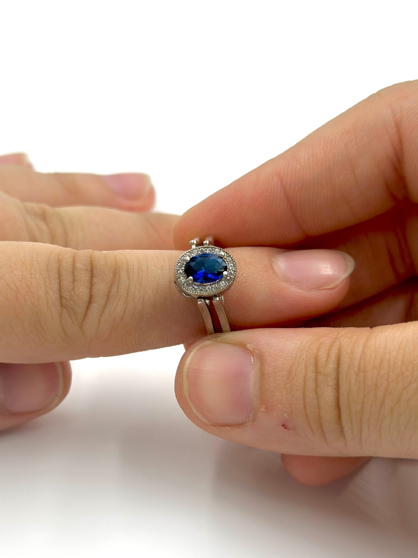 Zircon and stone studded, reversible sterling silver cocktail ring