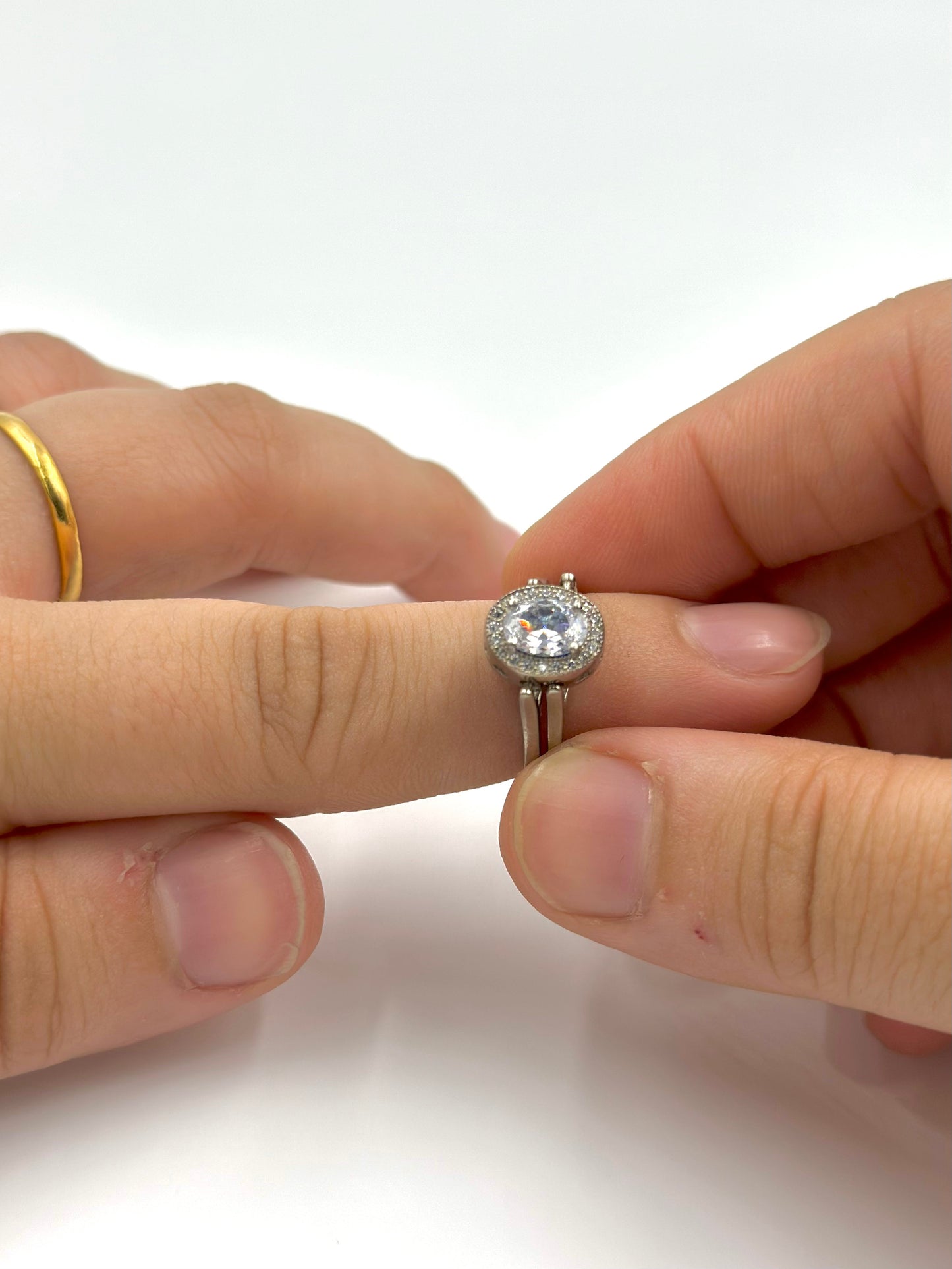 Zircon and stone studded, reversible sterling silver cocktail ring