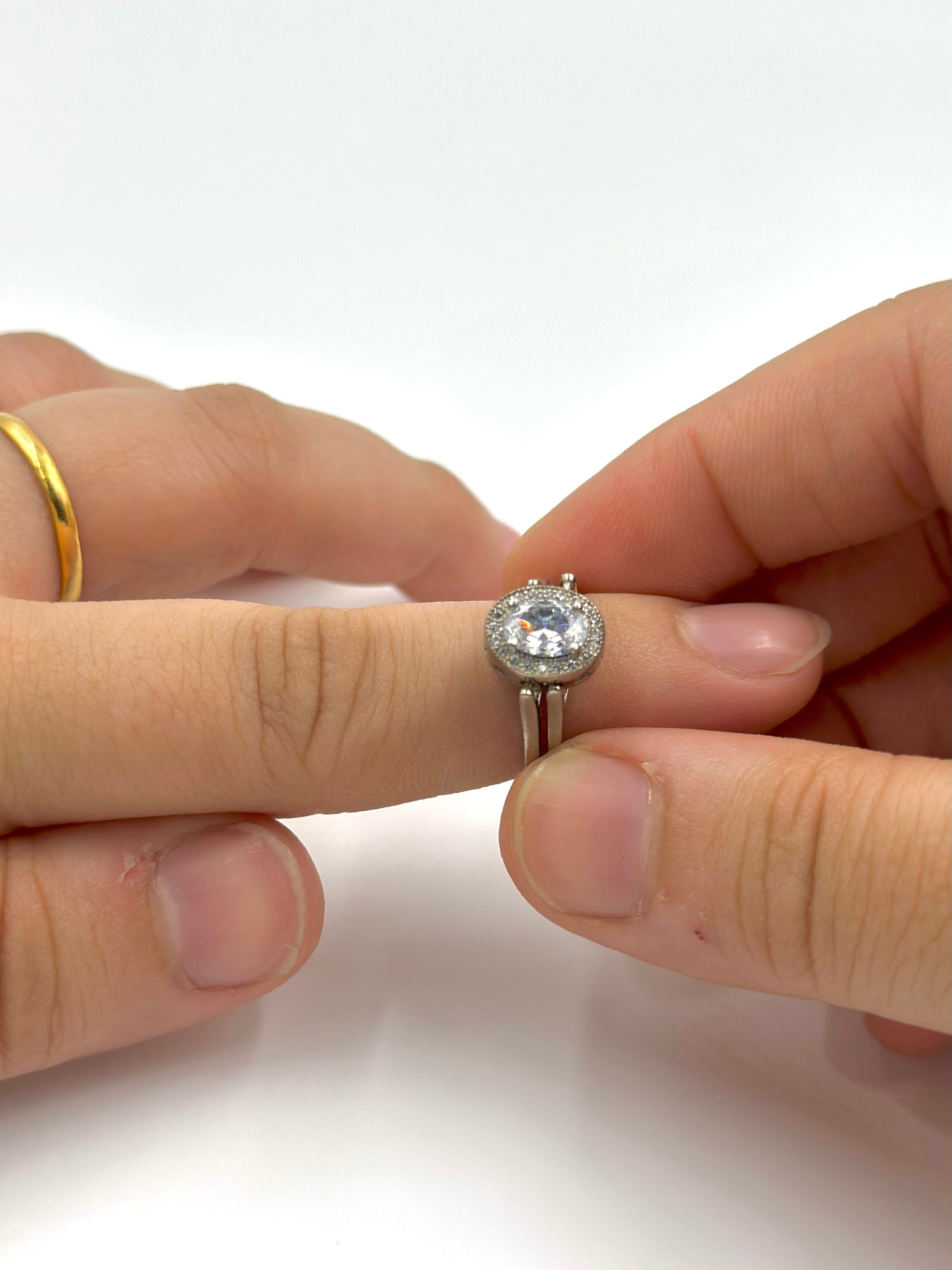 Zircon and stone studded, reversible sterling silver cocktail ring