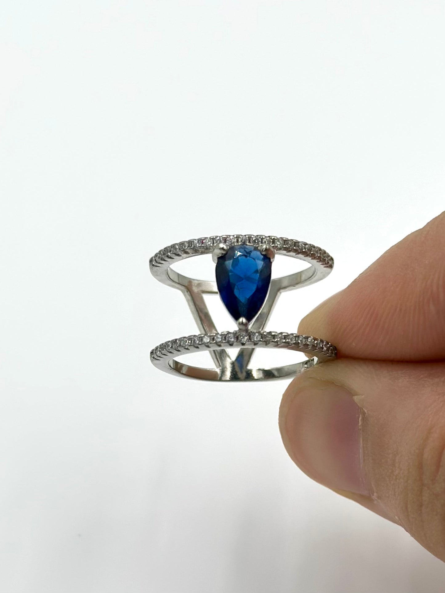 Zircon and stone studded sterling silver cocktail ring