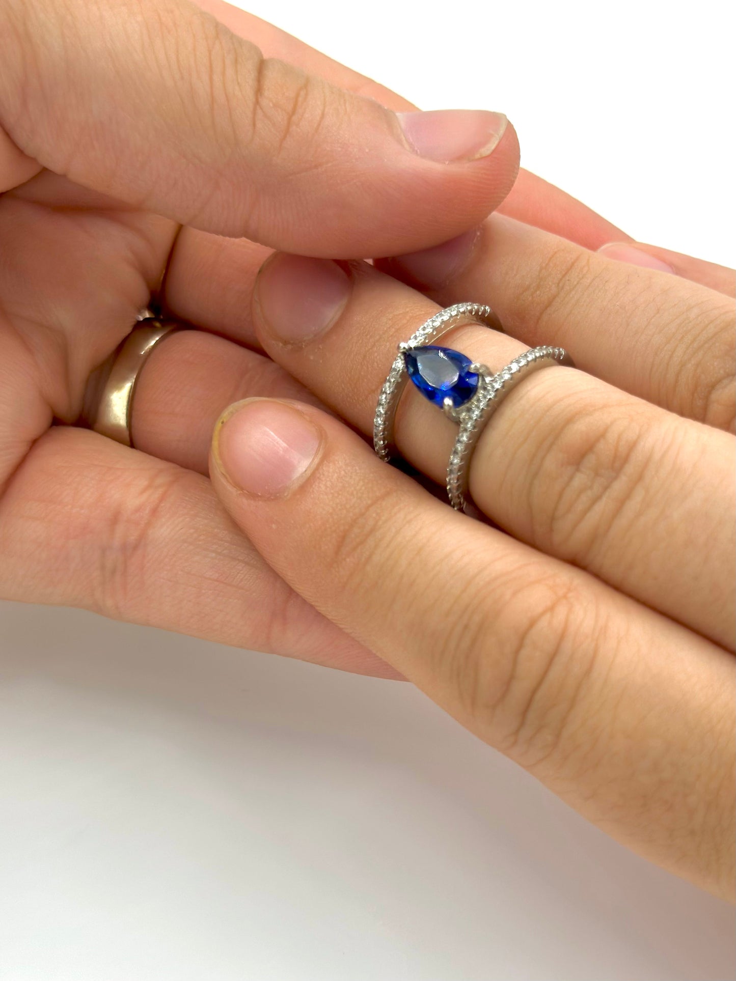 Zircon and stone studded sterling silver cocktail ring