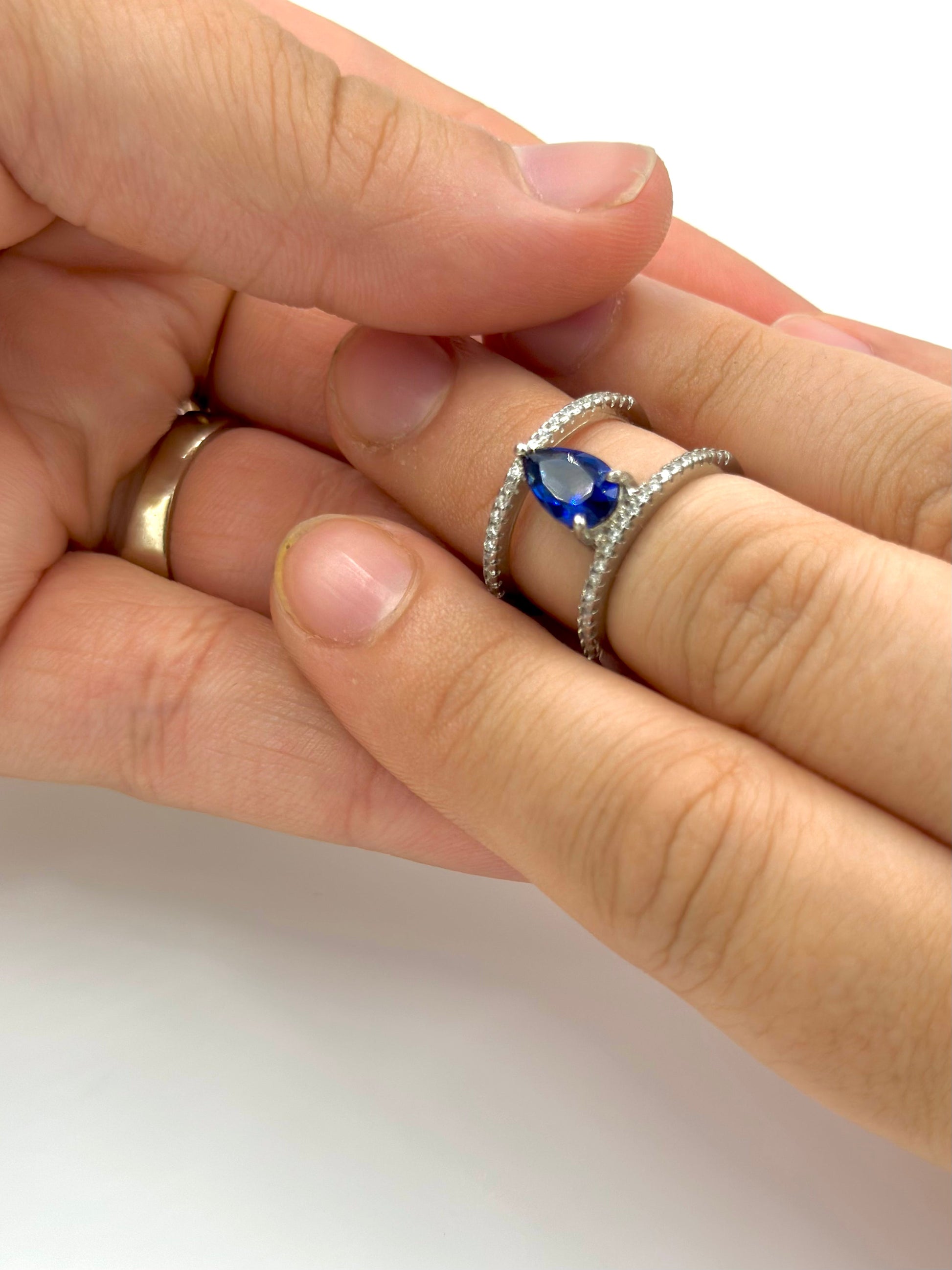 Zircon and stone studded sterling silver cocktail ring