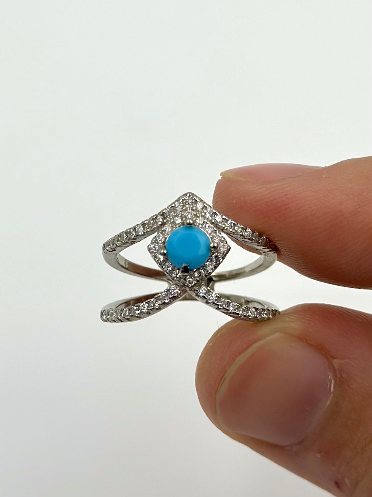 Zircon and stone studded sterling silver cocktail ring