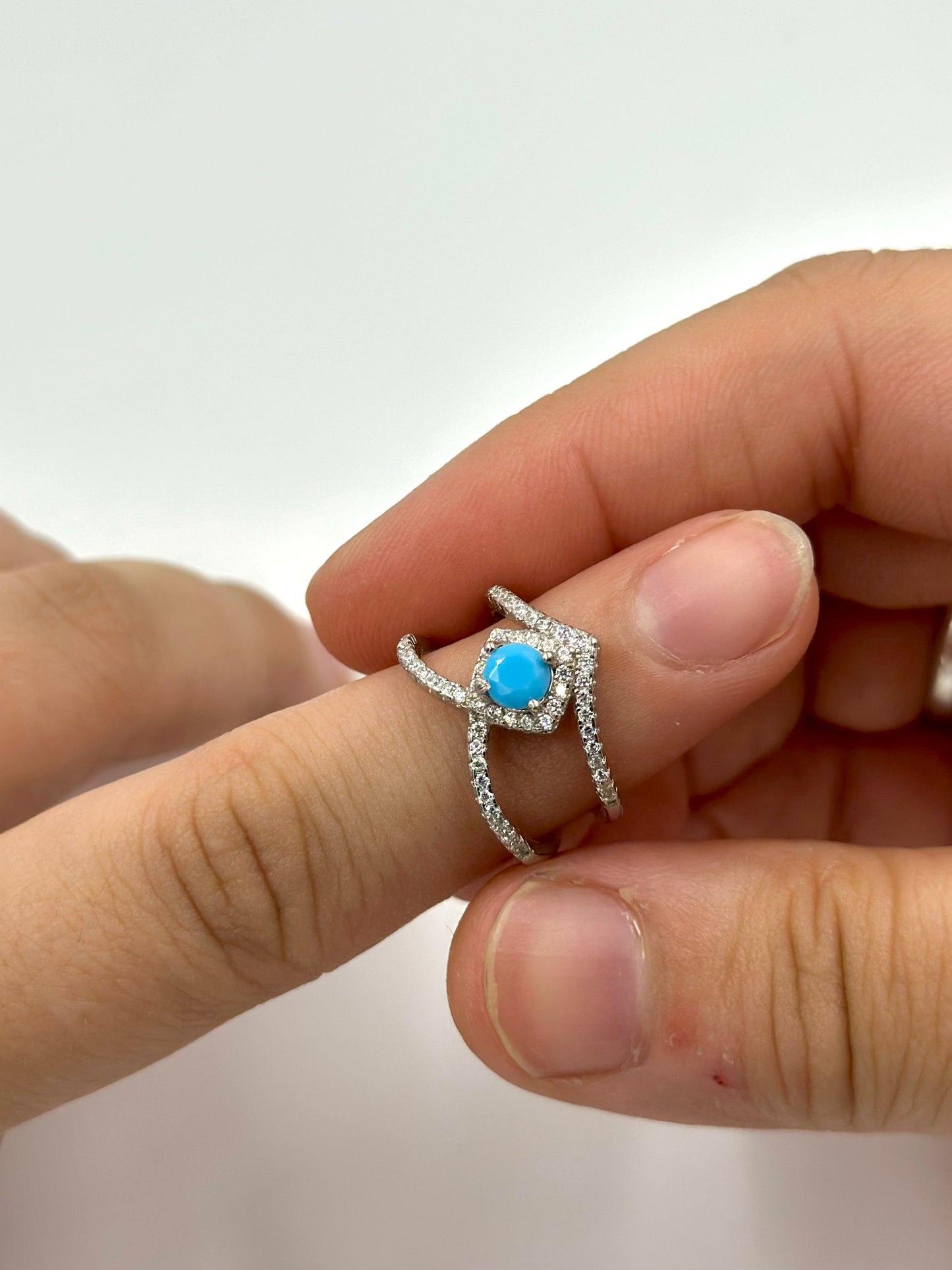 Zircon and stone studded sterling silver cocktail ring