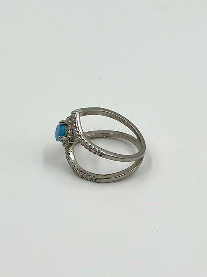 Zircon and stone studded sterling silver cocktail ring
