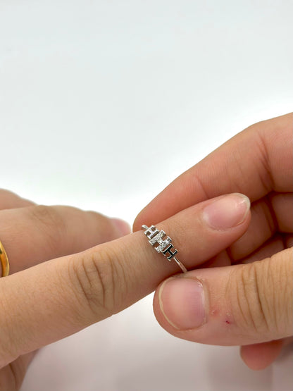 Zircon studded, H shaped sterling silver artisanal ring