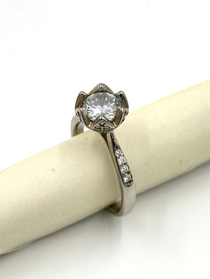 Zircon and stone studded, flower shaped sterling silver cocktail ring